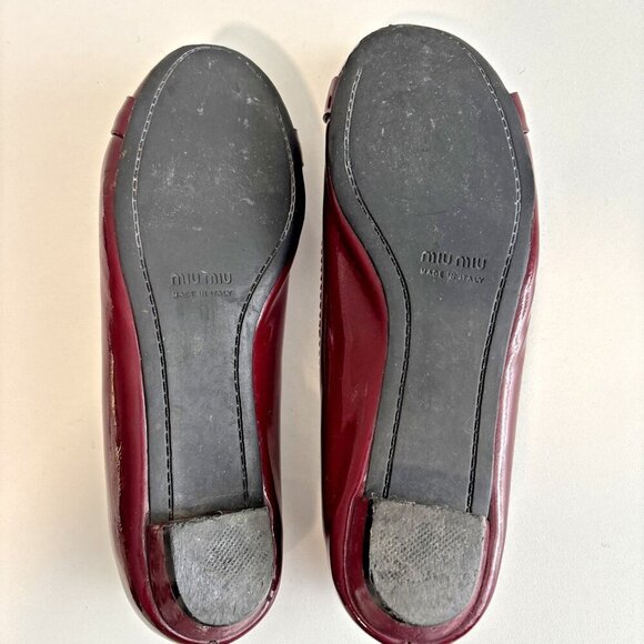 MIU MIU Burgundy Patent Leather Ballet Flats Silver Buckle Accent Women's Sz 40 - Picture 14 of 16